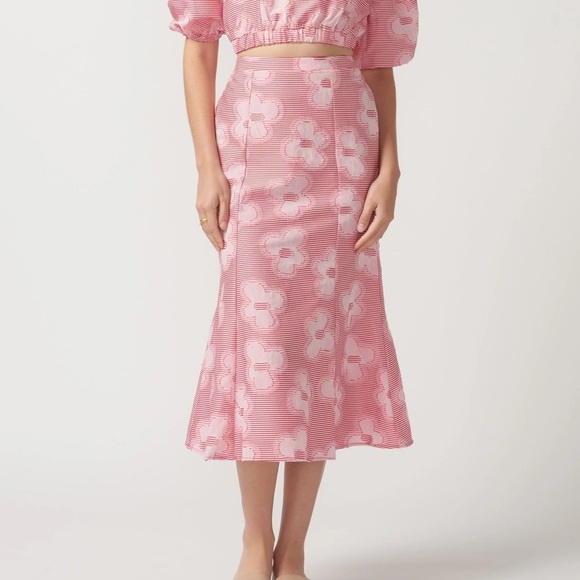 Self Contrast Salli Pink Floral Midi Skirt Small - Picture 1 of 10